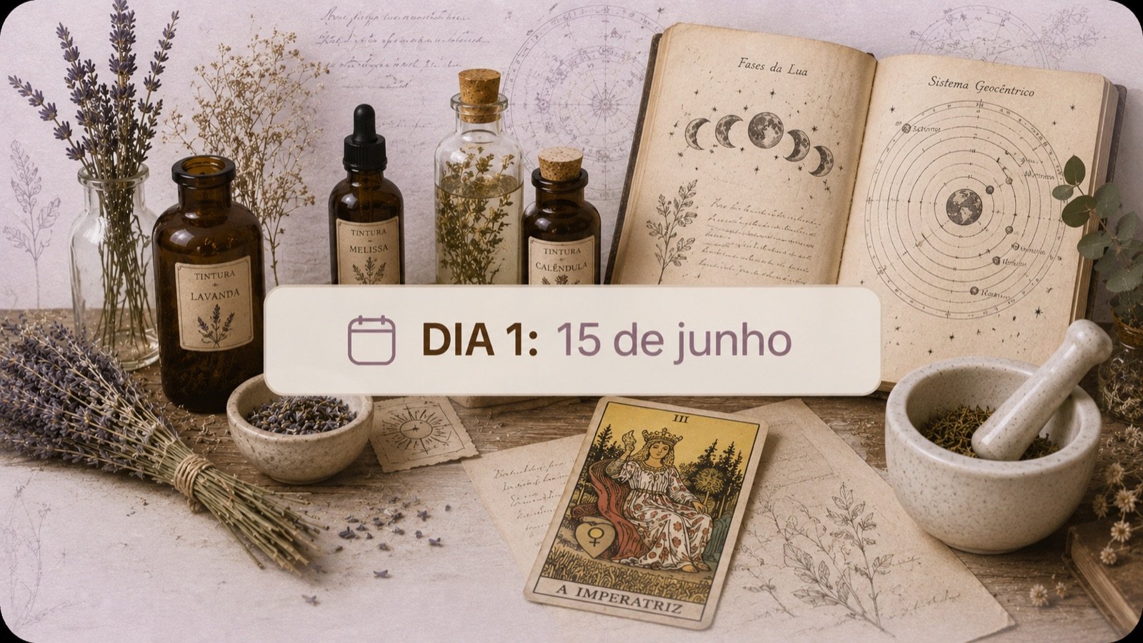 Dia 1 · 15 de junho · tinturas, ervas e a carta A Imperatriz